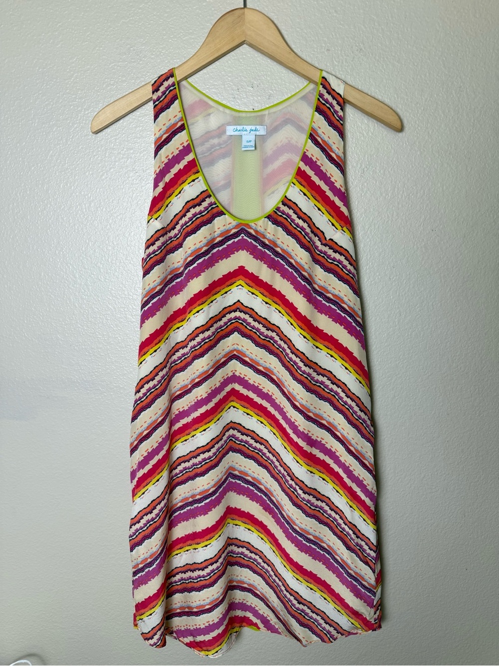 Charlie Jade 100% Silk Pink Chevron Stripe Mini Dress